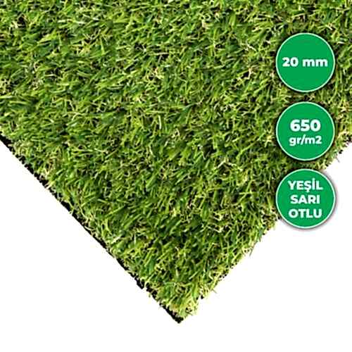 Gerçekçi yapay çim halı sarı otlu ve 20 mm kalınlığında.